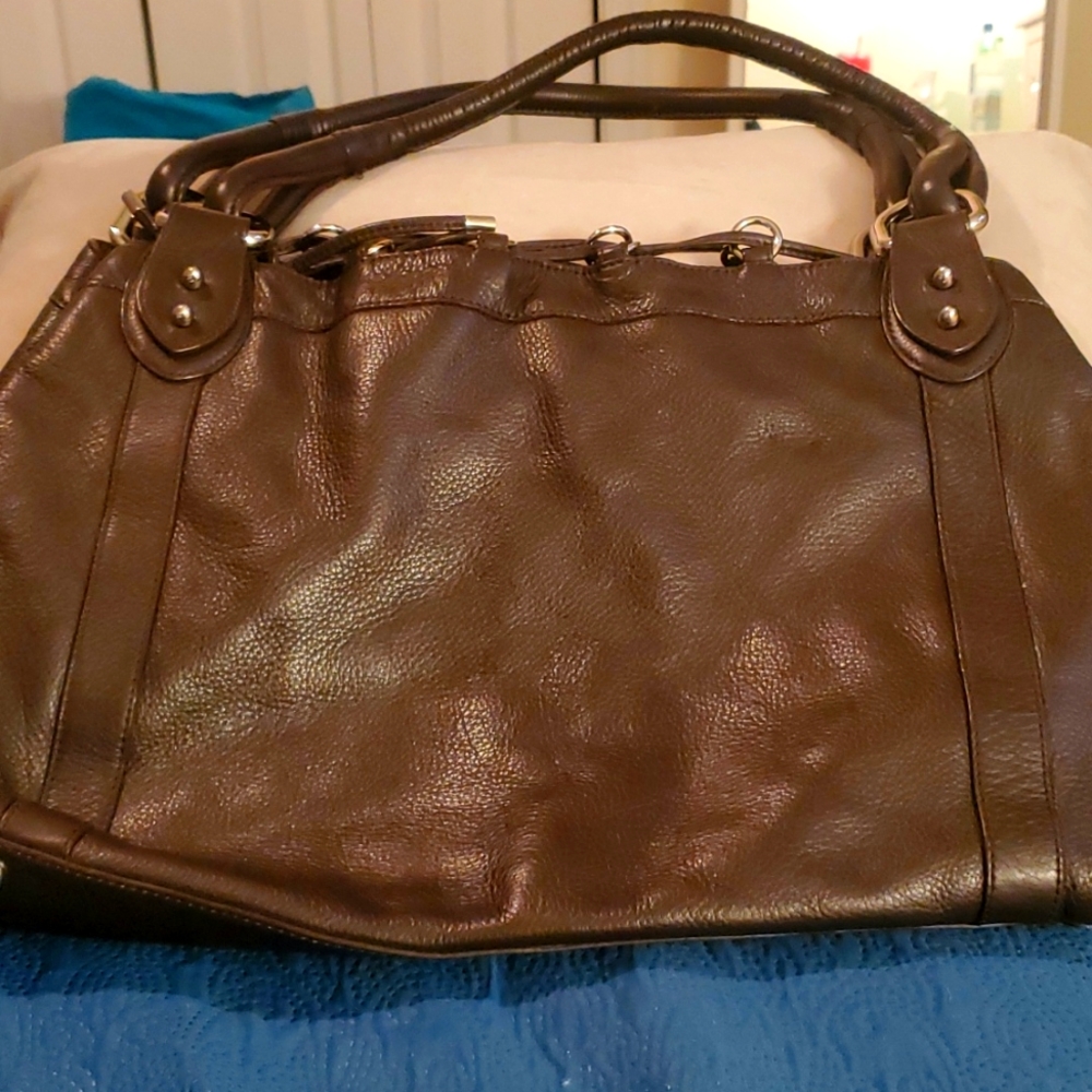 Large Donald J Pliner brown leather hobo bag